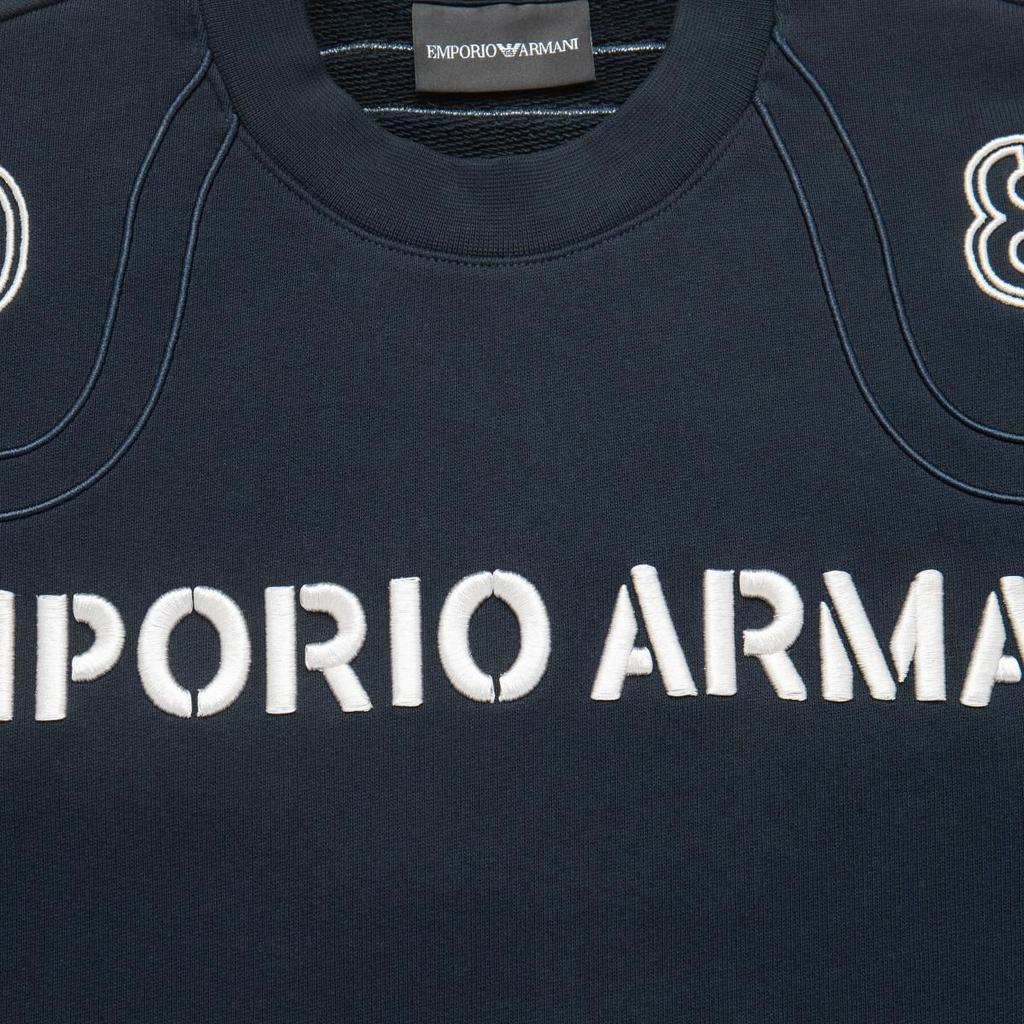 Emporio Armani Round Neck Logo Embroidered Long Sleeve Sweatshirt Men sweatshirt Navy-Blue 6R1ME3-1JWPZ-0920