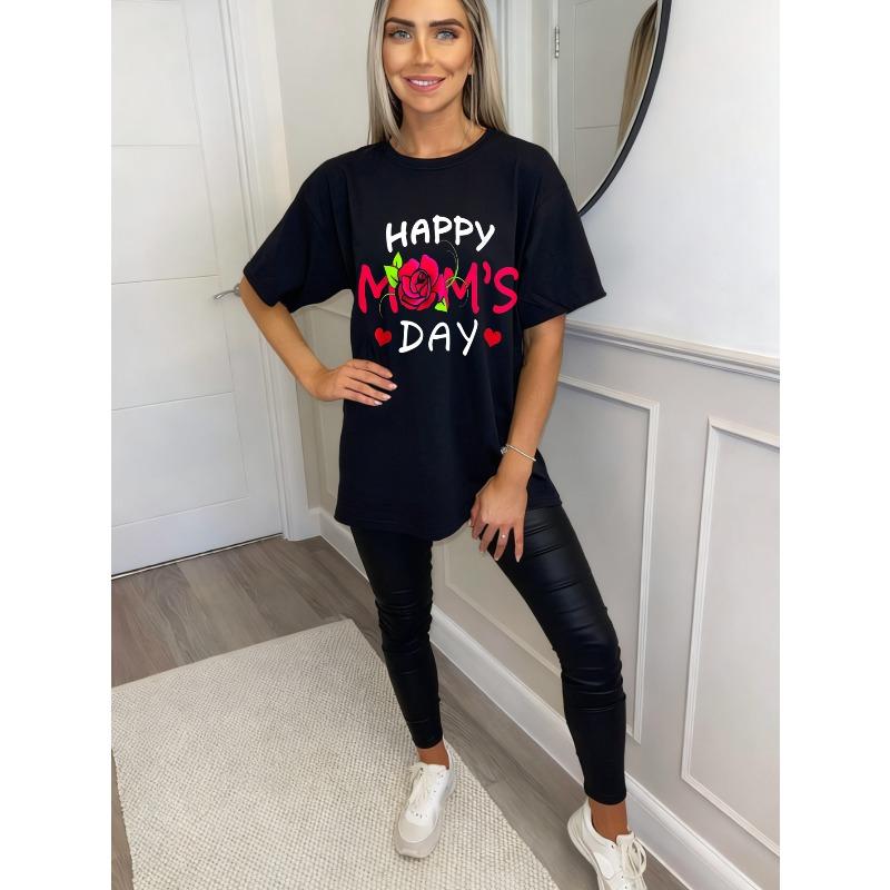Happy Moms Day T Shirt Black Rose And Hearts Print For Mother S Day Celebration