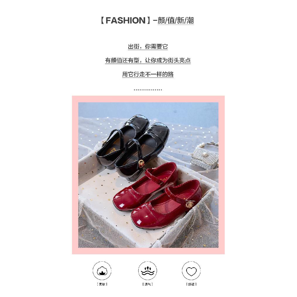 Girls' High-heeled Shoes, Children's Princess Leather Shoes, New Spring and Autumn Model, Black Patent Leather, Soft-soled Baby Shoes
