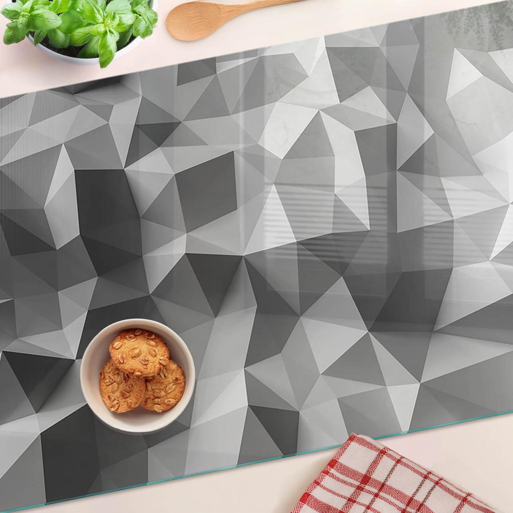 Glass Kitchen Cutting Board with Abstract Triangles Graphic 80X52 Cm