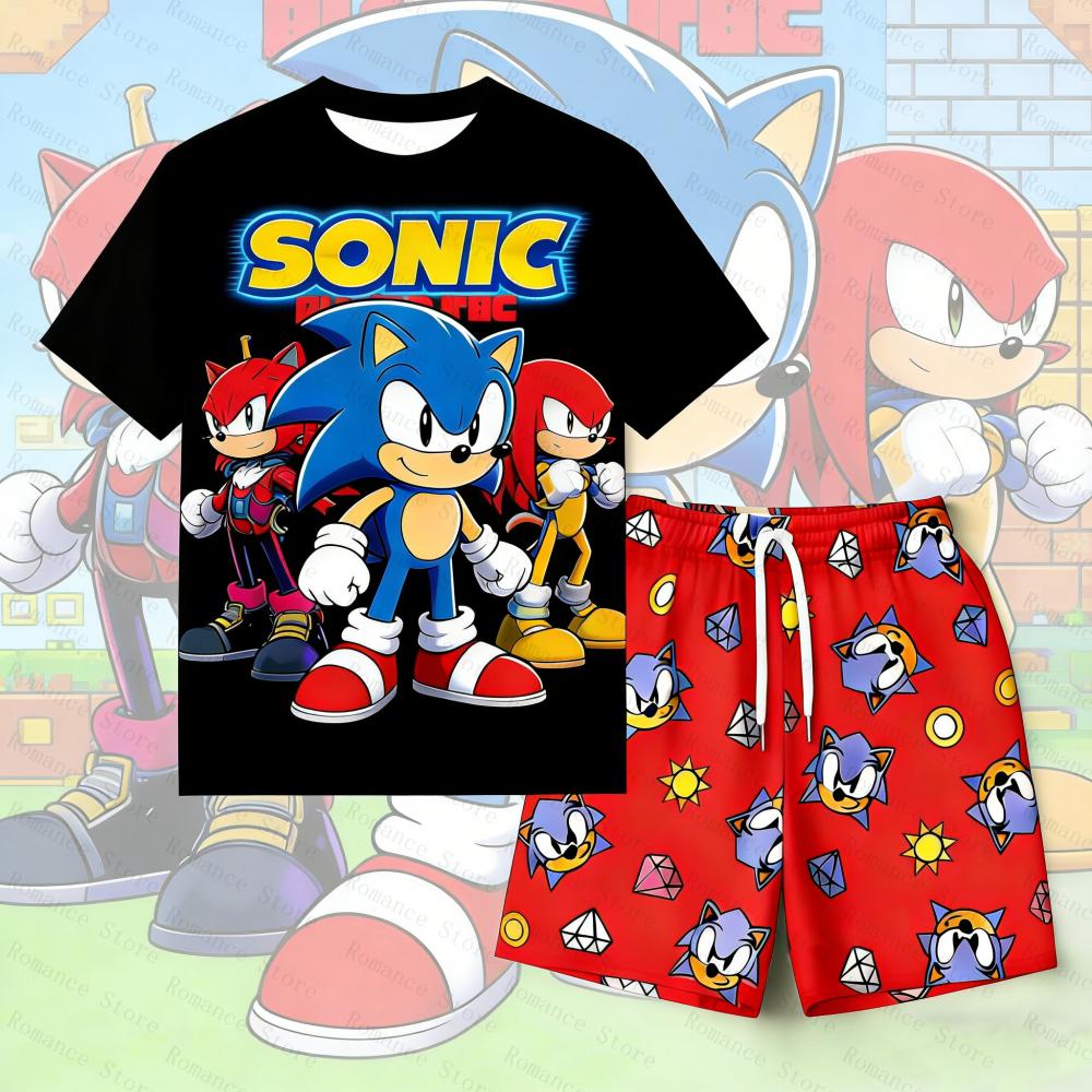 Summer Sonic The Hedgehog 2Pcs Set for Kids Boys 3D Print T-shirt + Shorts Casual Cartoon Outfit Children's Clothing Adult Set