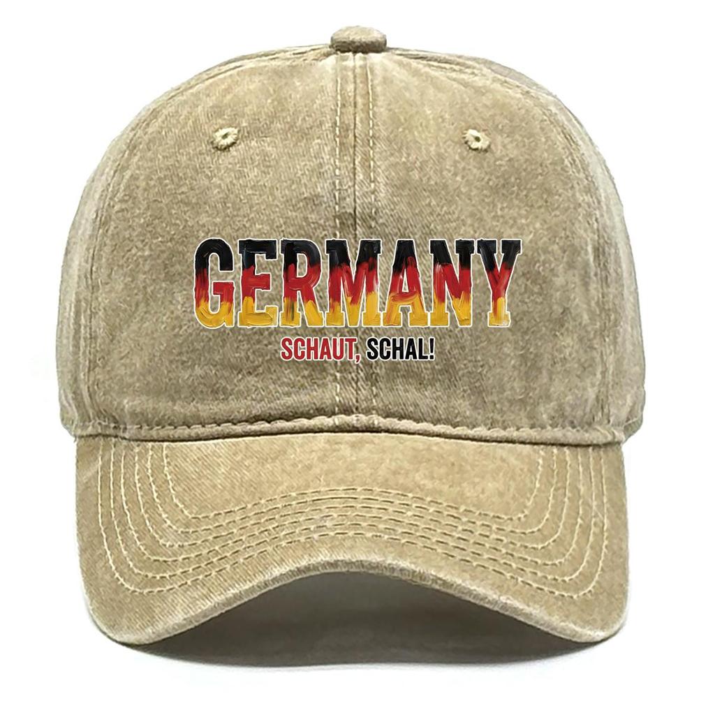 Baseball Hat With "GERMANY" "SCHAUT, SCHAL" Flag Printed , Adjustable Sun Hat Sporting Fashion Raw Brim Cozy Dad Hat
