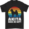 Akita Makes Me Happy Funny Dog Inu Mens T-Shirt 100% Cotton