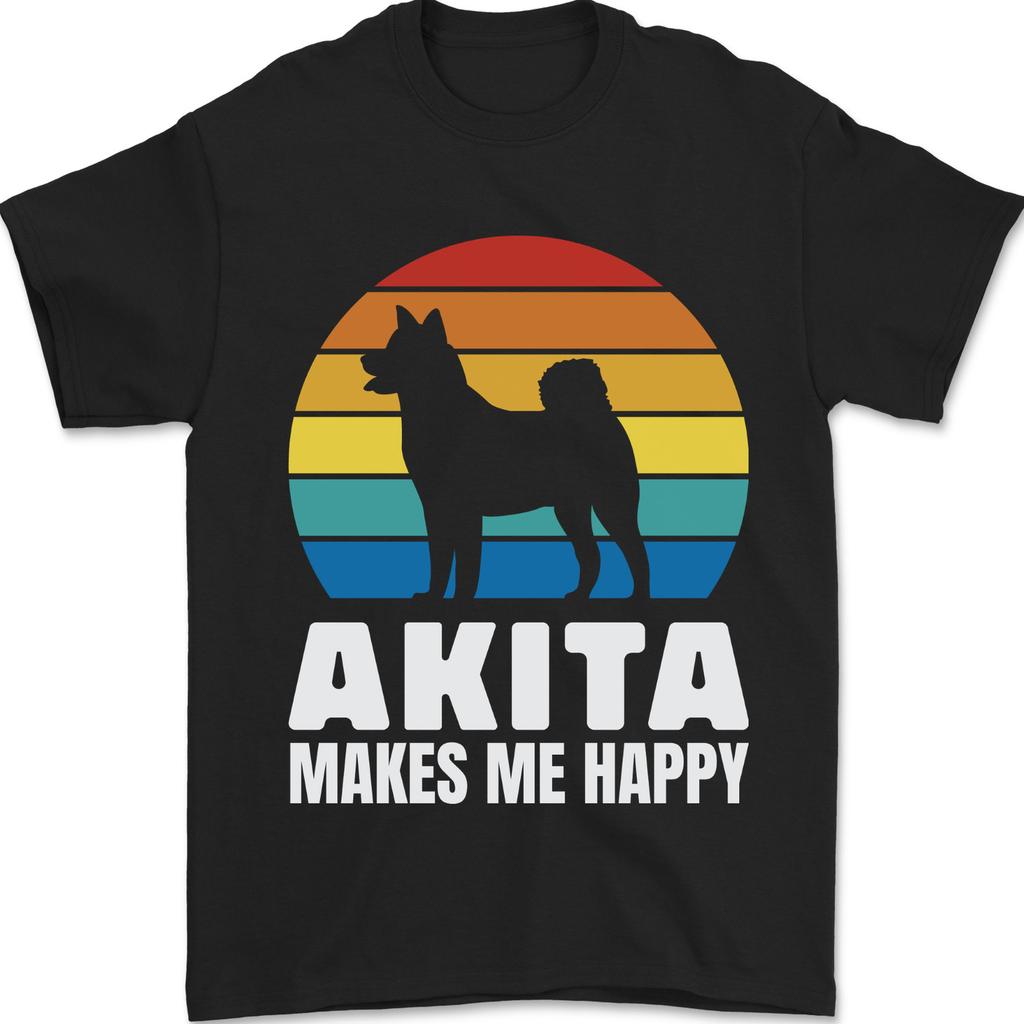 Akita Makes Me Happy Funny Dog Inu Mens T-Shirt 100% Cotton