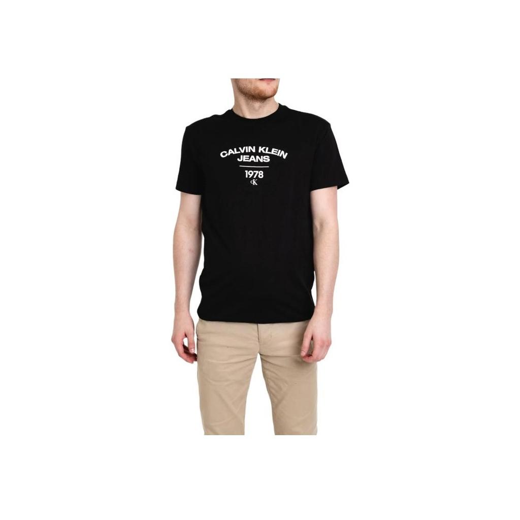 Calvin Klein Loose Letter Print Crew Neck Short Sleeve T-Shirt Men Tops Black J30J324206-BEH