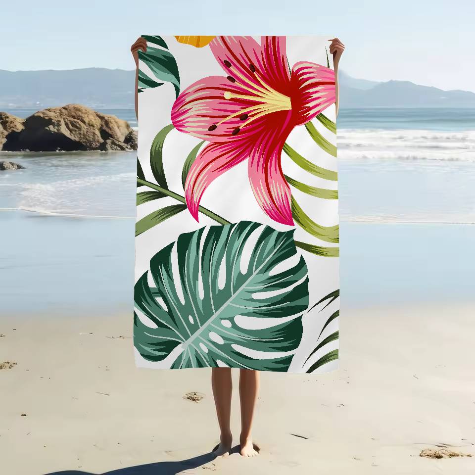 Tropisk Plante Mønster Print Mikrofiber Strandhåndklæde Absorberende Hurtigtørrende Blødt Yoga Svømning Ferie Bjergbestigning Håndklæde