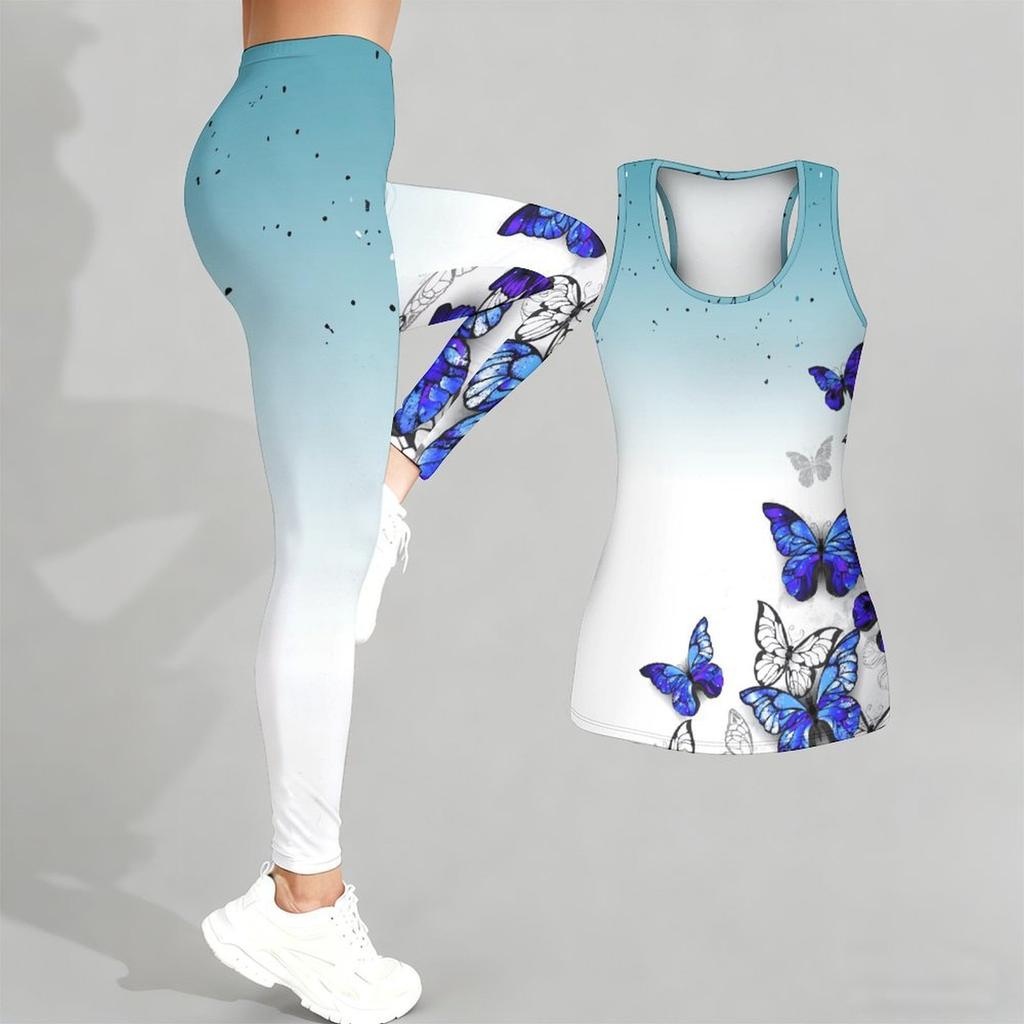 Wolf Totem Print Yoga Outfit for Women Fashion Workout Leggings Fitness Sports Casual Yoga Set Sports Suit