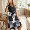 Women's Fashion Colorblock Printed Lace-up Short Sleeve Round Neck Splicing Short Dress