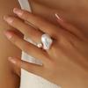 Bohemian Chic Adjustable Imitation Pearl Ring Minimalist Open Heart Design for Casual Attire Dates Versatile All-Season Jewelry