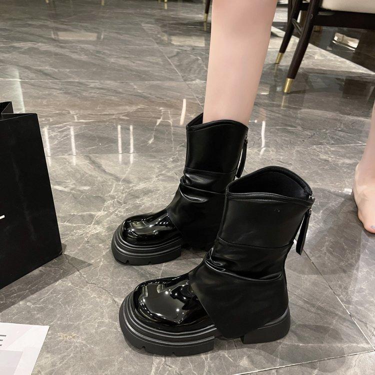 

Чоботи Жіночі Модні та зручні пенсіонери Відчуття товстого низу Тонкі брючні черевики Ретро черевики 40 чорний