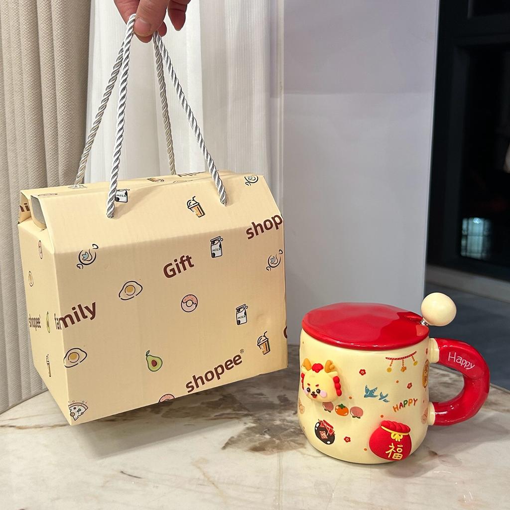 New Year's Day Gift for Girls Year of The Dragon Cup Small Gift for Best Friends Girlfriend Practical Water Cup Creative Gift Box Mug