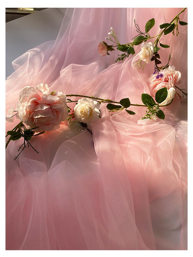 Light Pink Cherry Blossom Gauze Curtain with Pink Jade and Pink Bean Paste Highlights - Swiss Mosquito Net Yarn for Beauty Salon Ceiling.