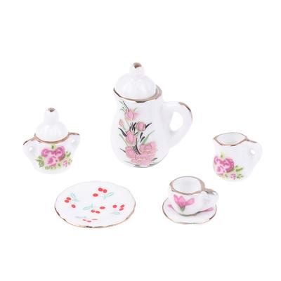 1Set 1:12 puppenhaus Miniatur Keramik Tee-Set Tasse Wasserkocher Tablett Blume Geschirr Küche Decor Spielzeug Puppe Haus Zubehör