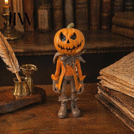 Handcrafted Resin Desktop Decor Halloween Pumpkin Man Figurine, Retro Gentleman Head Statue Reusable Festive Decorative Item Ornament, Spooky for Home