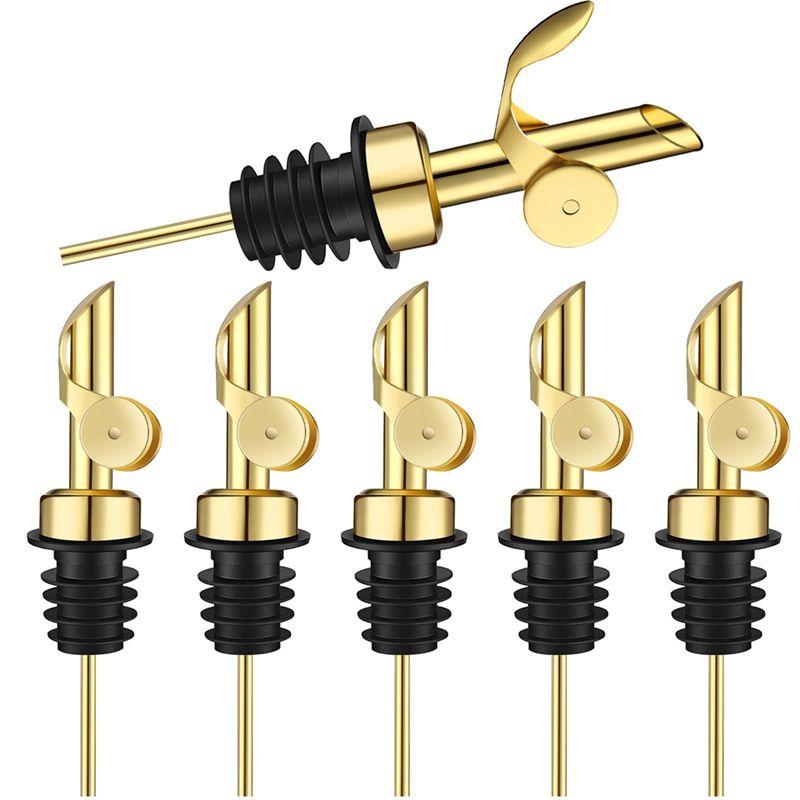 

ABUL-6Pcs Stainless Steel Weighted Liquor Bottle Pourers Balsamic Alcohol Pourer (Gold)