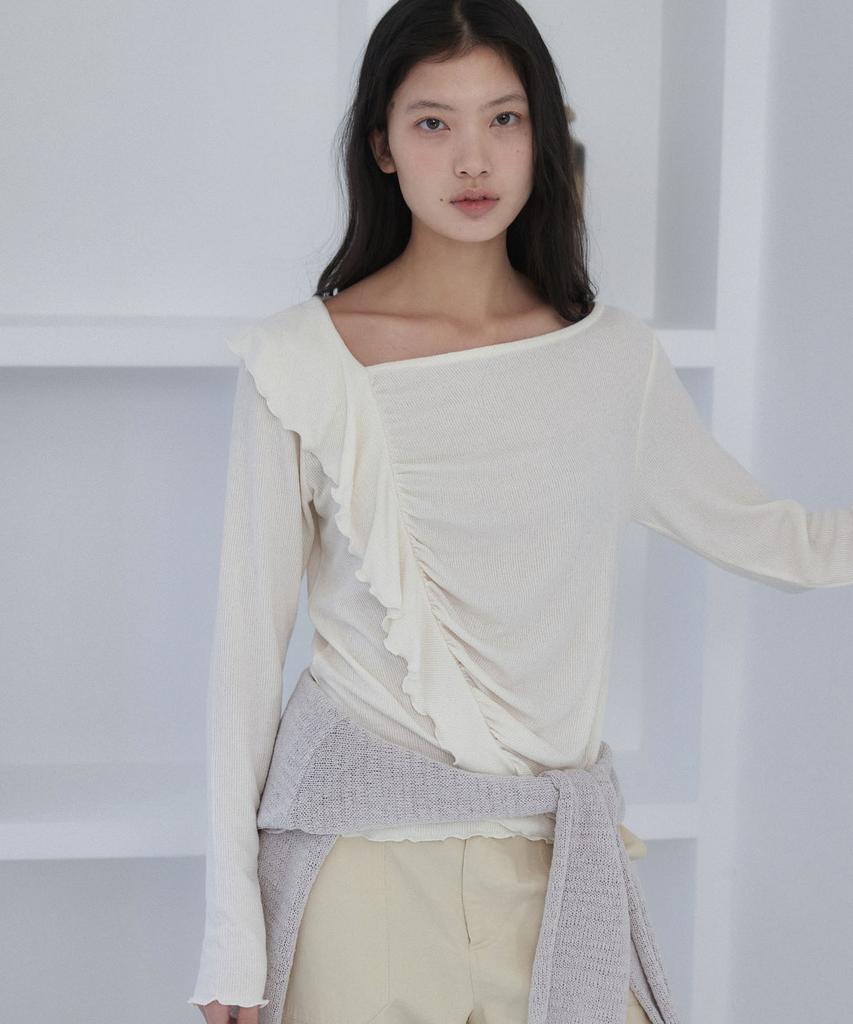 OURO Shirring Frill Knit T [ Cream ]