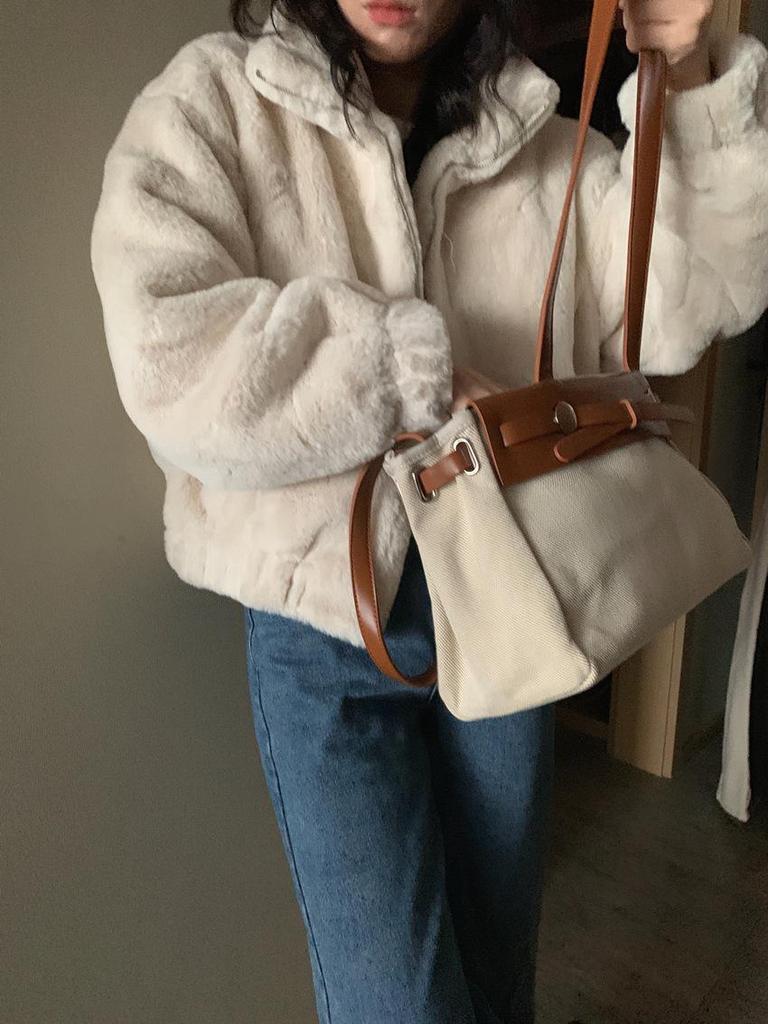 Dámská nadýchaná mikina na zip - Jednoduchý styl, Podzim/Zima, Omlazující, Polovysoký límec, Dlouhý rukáv