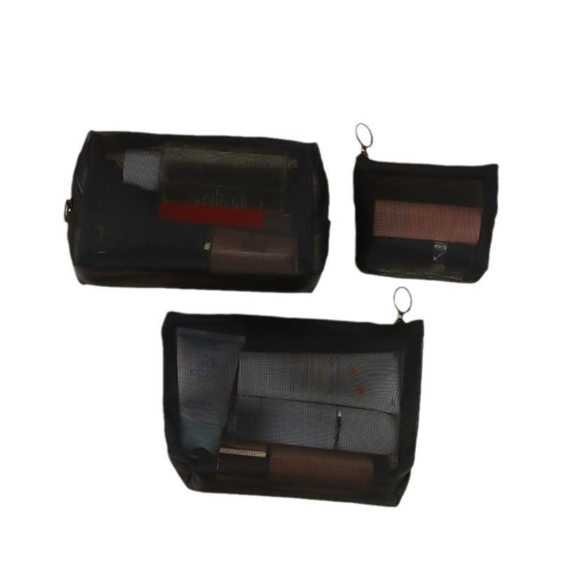 High-Capacity Transparent Makeup Bag Set - Three-Piece Travel Organizer