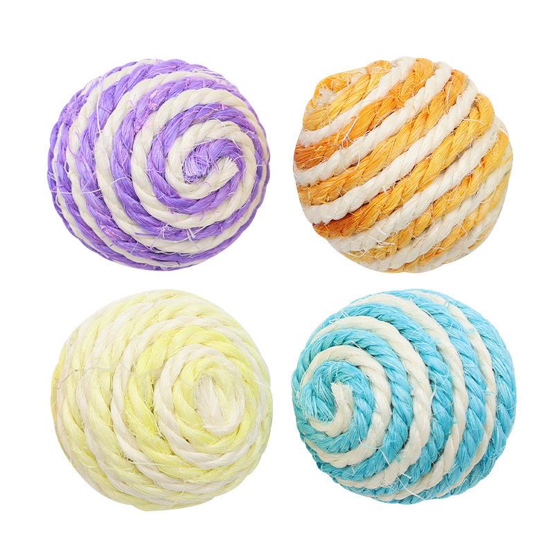 Interactive 4cm Sisal Ball Cat Toy with Striped Feather - Bite-Resistant & Boredom Relief