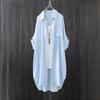 Women's Summer White Shirt: Artistic Loose-Fit, Mid-Length, Sun Protection, Thin Jacket with High-Low Hem.