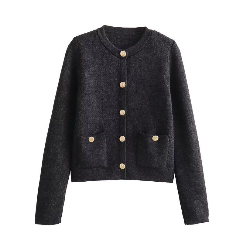 Fashion Style 2024 Spring New Arrival Women's Clothing Slim Looking Easiest for Match Button Decoration Long Sleeves Knitting Cardigan 06427034