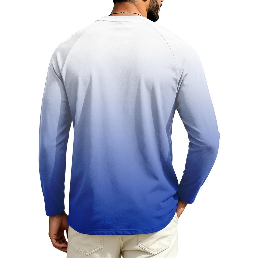 Men's Long Sleeve Raglan T-Shirt with Gradient Design for Casual Everyday Wear