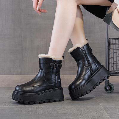Thick-soled Snow Boots Winter New Leather Thickened Warm Cotton Shoes Velvet Martin Short Boots