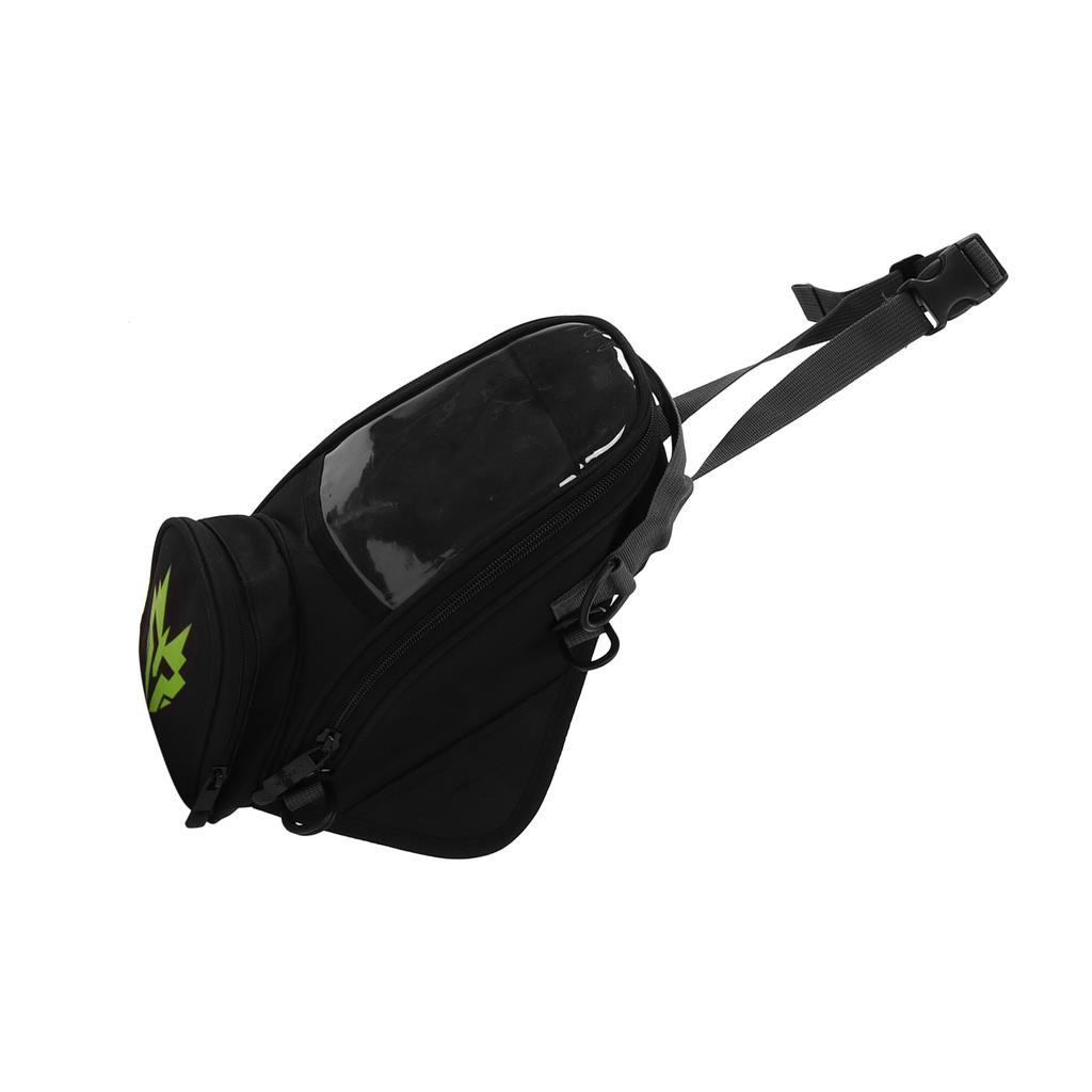 Motorcycle Fuel Tank Bag Touch Screen Function Adjustable Strap Waterproof Oxford Fabric UniversalGreen