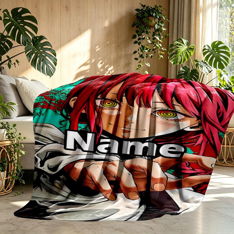 Custom Name Personalized Makima Chainsaw Man Print Blanket, Home Decor, Bedroom, Sofa, Camping, Couch, Gifts for Birthday Christmas