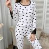 Women's Heart Print Pajama Set: Long Sleeve Top & Lace Trim Pants