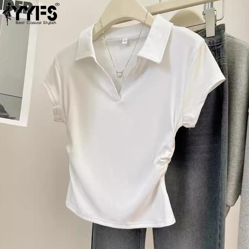 

YYFS Жіночі модні повсякденні літні весняні одноколірні блузки та сорочки з коротким рукавом і принтом M