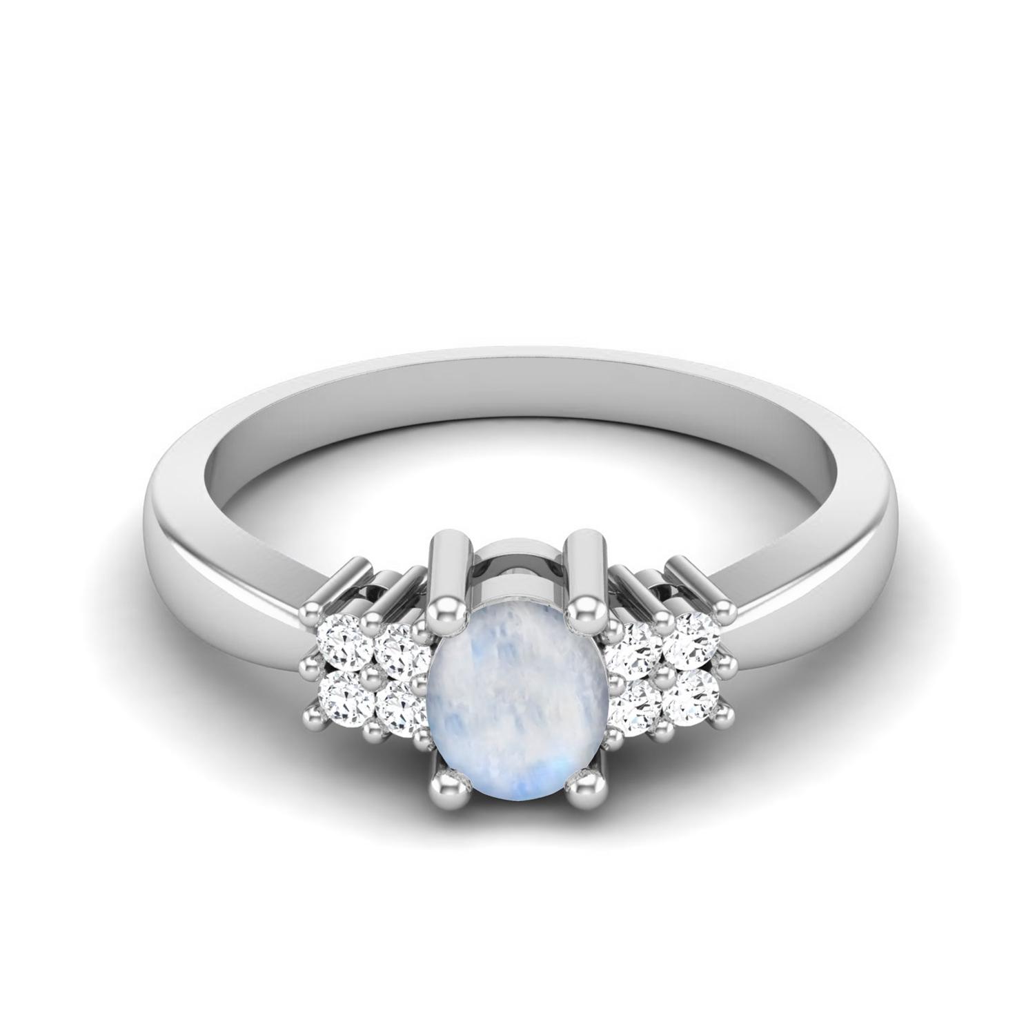 5X4 MM Oval Natural Moonstone 925 Sterling Silver Solitaire Women Wedding Bridal Ring 10 белый