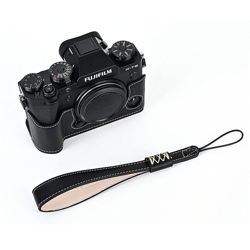 XT5 Palm Print PU Leather Camera Half Case for Fujifilm XT5 Fuji X-T5 Bottom Opening Cover With Strap