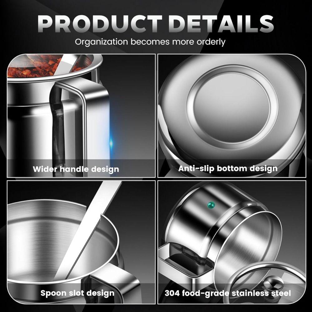 With Clear Lid and Handle Stainless Steel Seasoning Containers 500ml Spice Jars  for Home Kitchen