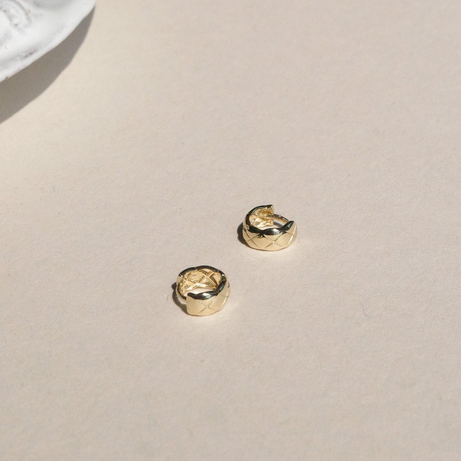 Mini French-Style 14K Gold-Plated S925 Sterling Silver Cross Ear Studs & Hoops Gold Pair