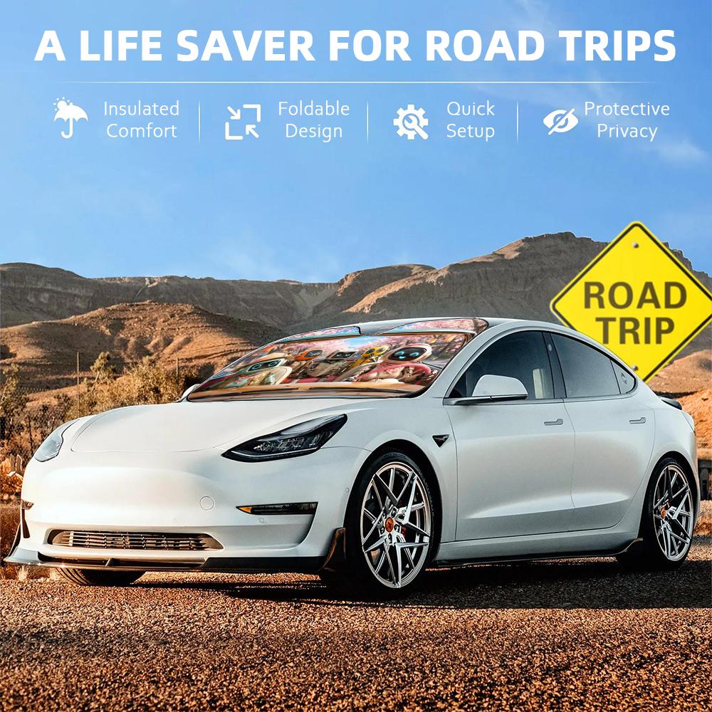 Funny Robot Driving Sun Visor Car Windshield Sun Shade UV Protection Heat Insulation Cover Universal  Sun Protector
