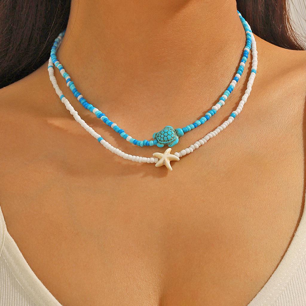 Necklace for Women Necklace Ocean Wind Ins Multi-layer Stacked Alloy Shell Conch Starfish Pendant Necklace Female Beautiful Elegant Necklace for Her