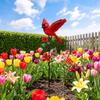 Wrought Red Bird Garden Stake - Rustic Outdoor Yard Decoration for and Patio
