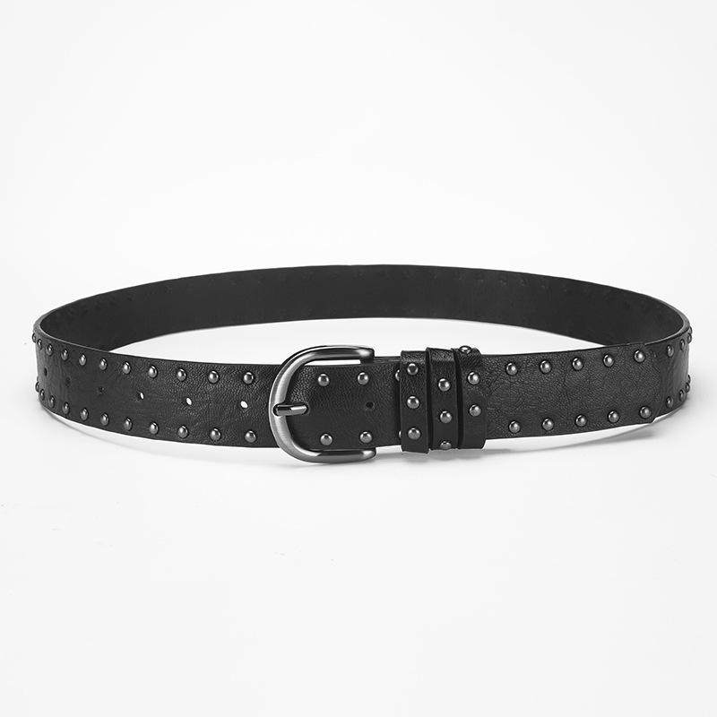 Punk Round Rivet Belt, Green Men'S And Women'S Denim Casual Bead Wide Belt, Xian Style.