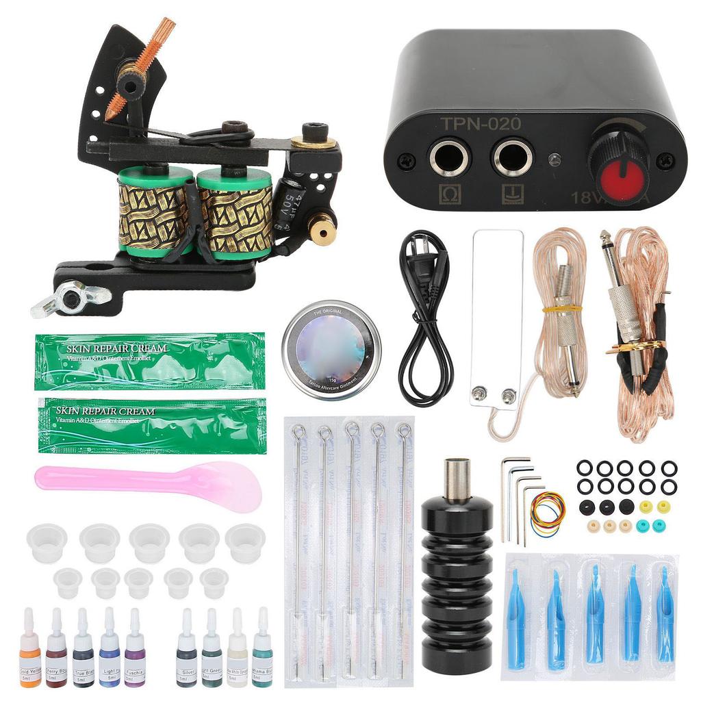 Complete Tattoo Kit Professional Tattoo Starter Kit Coil Machine 10 Ink Grommet Tattoo Supplies for