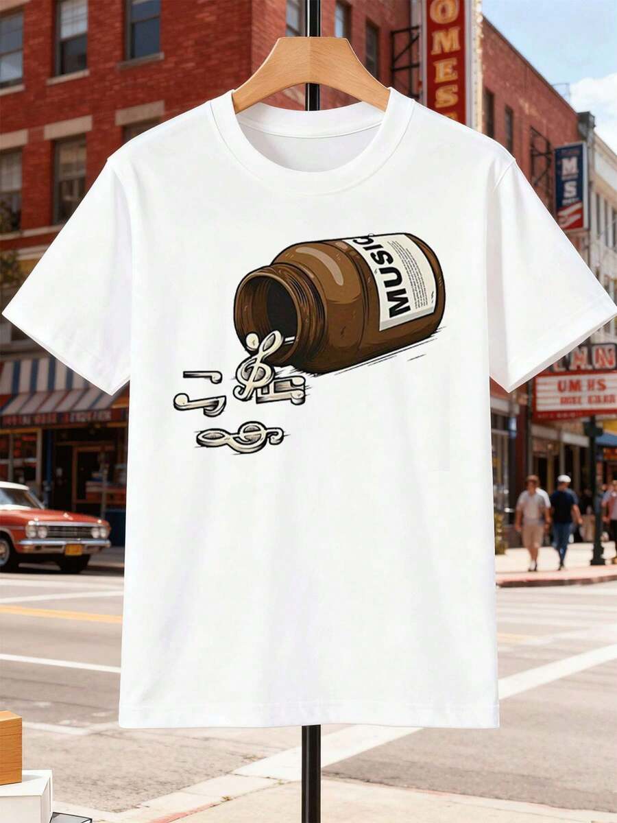 

Music Bottle Graphic Tee Organic Cotton Durable Oversized Vintage Lightweight Essential Unisex T-Shirt L