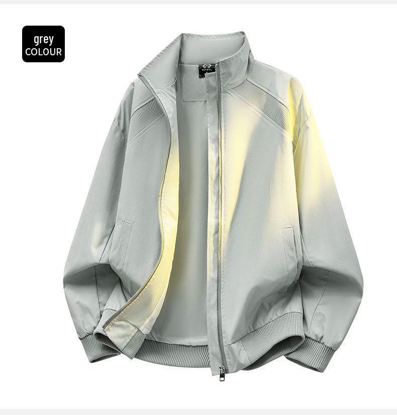 Men's Trendy Patchwork Stand Collar Windproof Jacket - Loose Fit Spring/Autumn Coach Workwear
