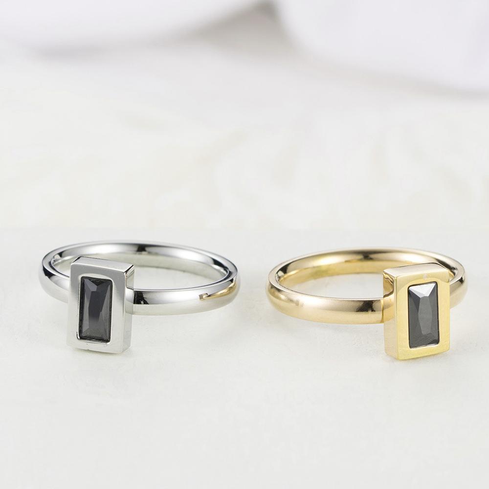 New Fashion Black Square Crystal Brand Jewelry Accessories Ring Unique Stainless Steel Rings for Women