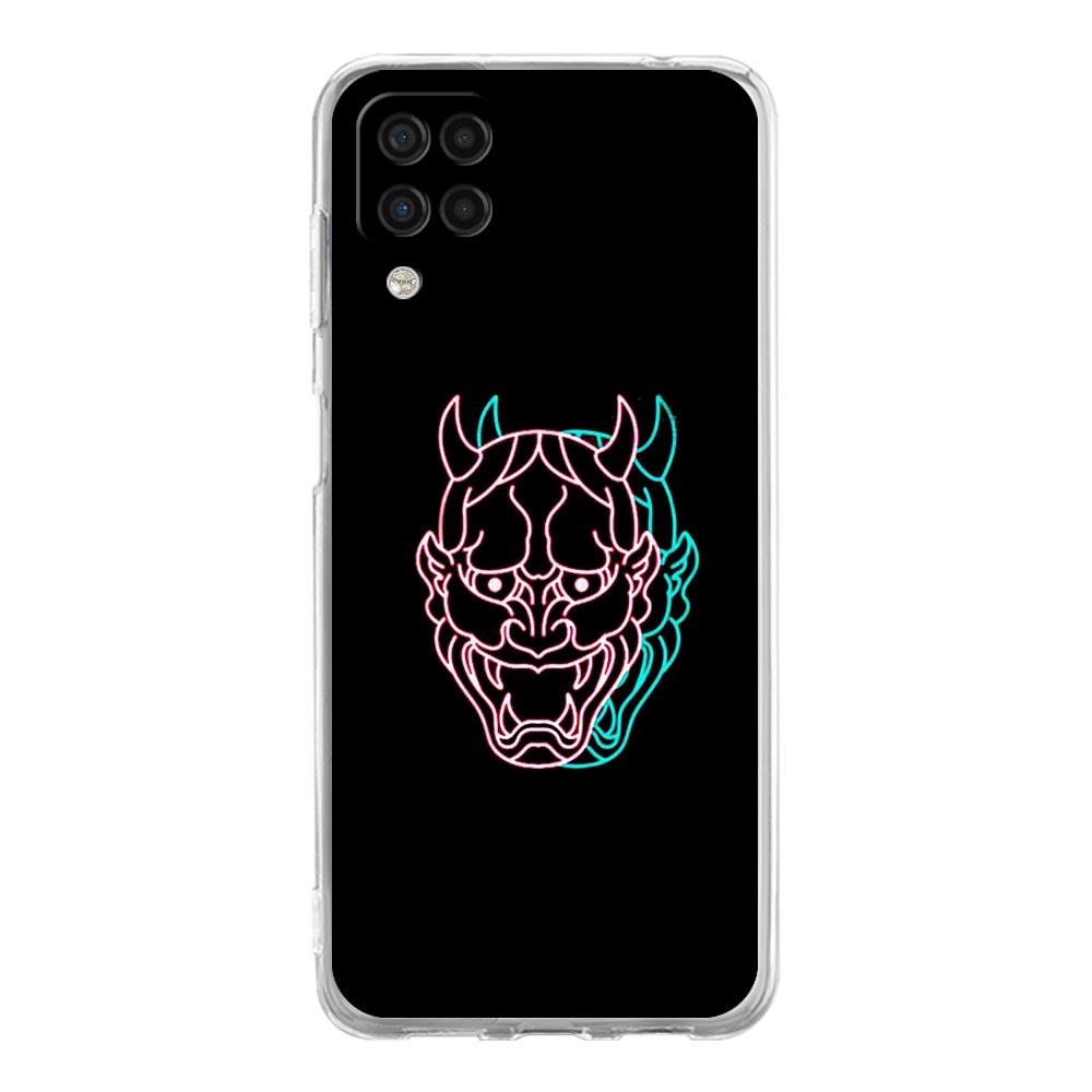 Samurai Oni Mask Neon Phone Case For Samsung Galaxy A51 A71 A21S A12 A11 A31 A41 A03S A13 A33 A73 A53 A52 A32 5G A23 Clear Cover