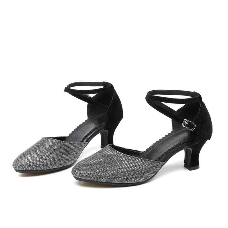 Damskie PU buty do tańca latynoskiego z zamkniętymi palcami miękka podeszwa Salsa nowoczesne buty Tango buty do tańca towarzyskiego 5.5cm obcas