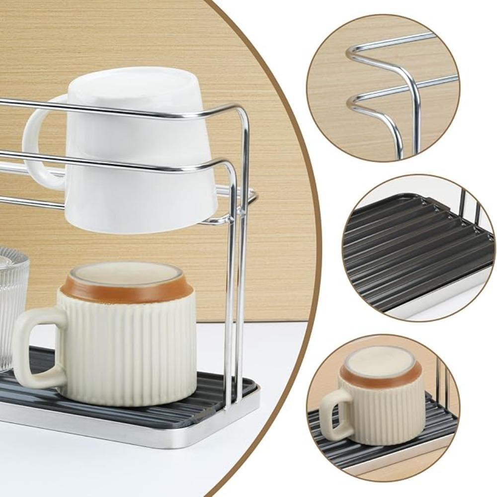 2 Tier Cup Storage Rack with Drain Tray Cup Organizer Household Bottle Drying Rack  Water Bar