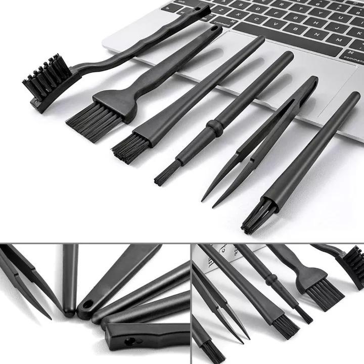 6-in-1 Black Anti-Static Keyboard Cleaning Brush Kit with Tweezers