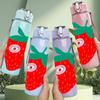 1PC Juicy Red Strawberry Fruit 750ml Color Plastic Sports Water Bottle Leakproof Flip Straw Lid Suitable for Sports Office Home Use