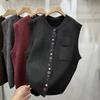 Dimanaf 2025 Autumn Vest Women Sleeveless Sweaters Knitting Buttons Red Casual Style Loose Sweater