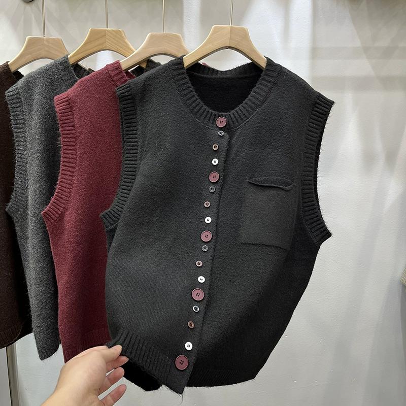 Dimanaf 2025 Autumn Vest Women Sleeveless Sweaters Knitting Buttons Red Casual Style Loose Sweater